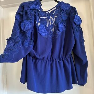 Vintage Elegant Blue Floral Lace Women's Top